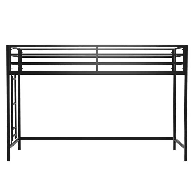 VIYET Twin Size Black Junior Loft Metal Bed - Space-Saving, Ladder, Guardrails, 350LBS Capacity (CPC Certified)