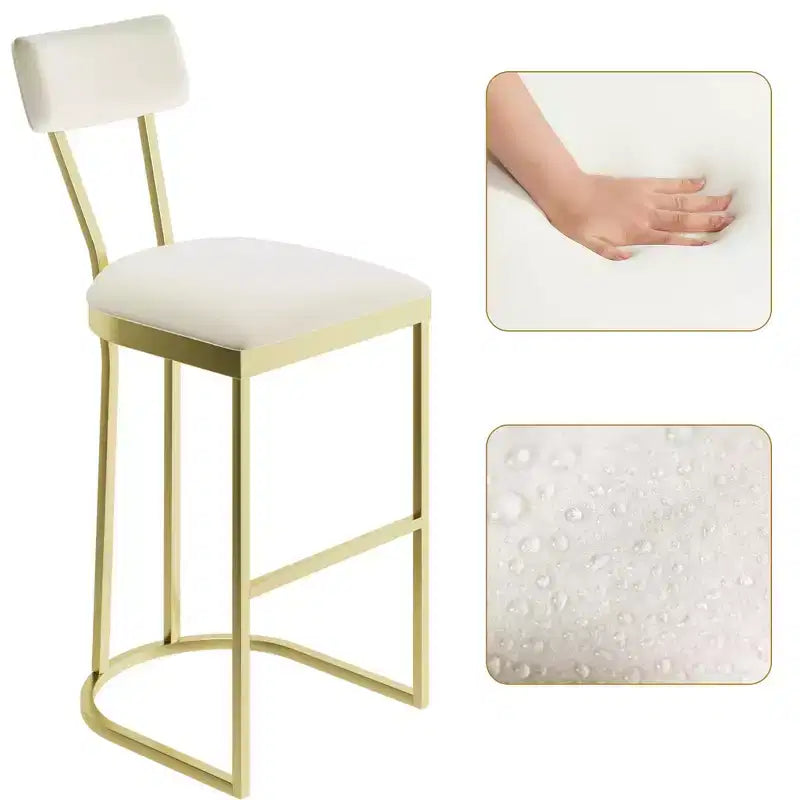 Bar Stools Set of 4  Counter Height Metal Frame with Curved Back, Upholstered Velvet Tall Barstools, Gold, for Kitchen & Dining Room