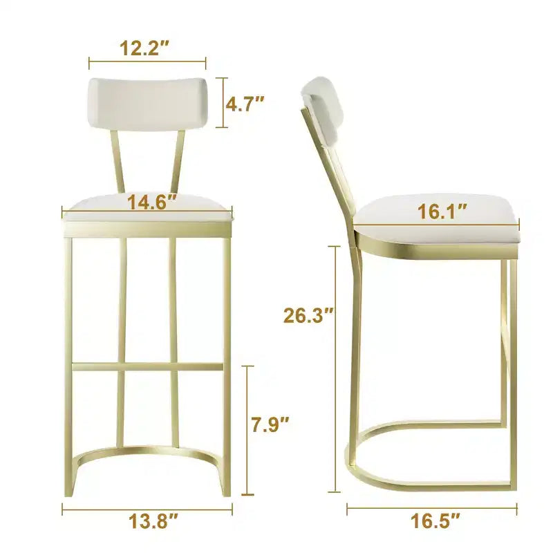 Bar Stools Set of 4  Counter Height Metal Frame with Curved Back, Upholstered Velvet Tall Barstools, Gold, for Kitchen & Dining Room