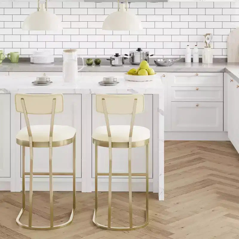 Bar Stools Set of 4  Counter Height Metal Frame with Curved Back, Upholstered Velvet Tall Barstools, Gold, for Kitchen & Dining Room
