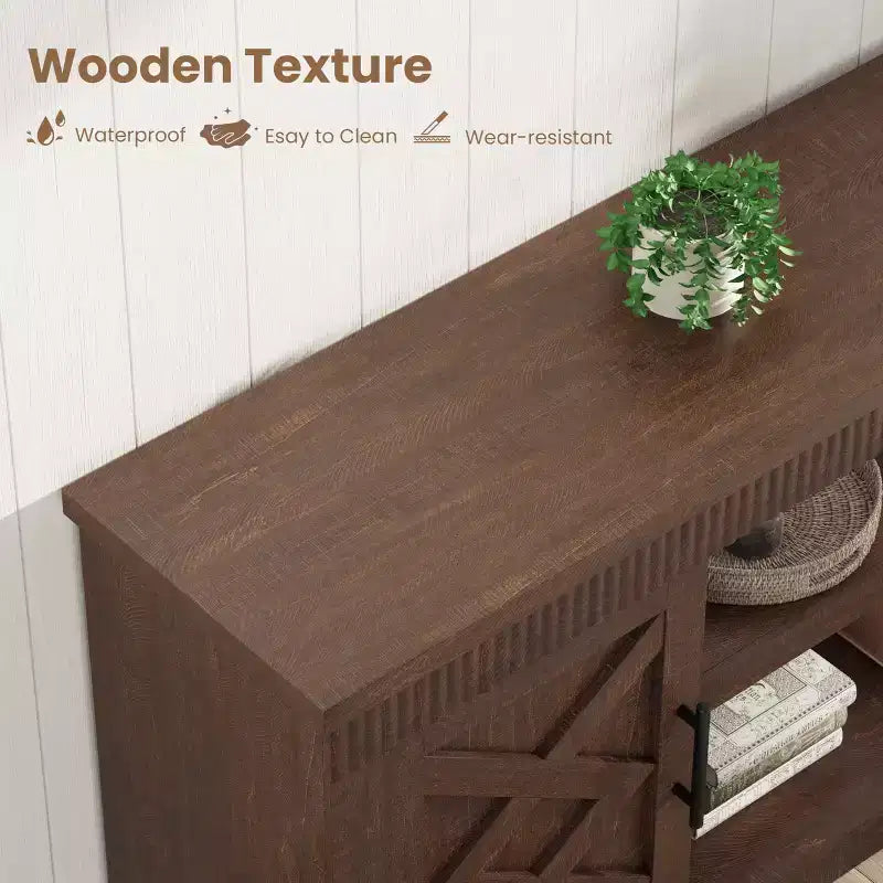 Farmhouse TV Stand for Tv Up to70 in, Fluted Entertainment Center w/ 2 Doors, 65 in Rustic Television Consoles Stands for Living Room, Bedroom