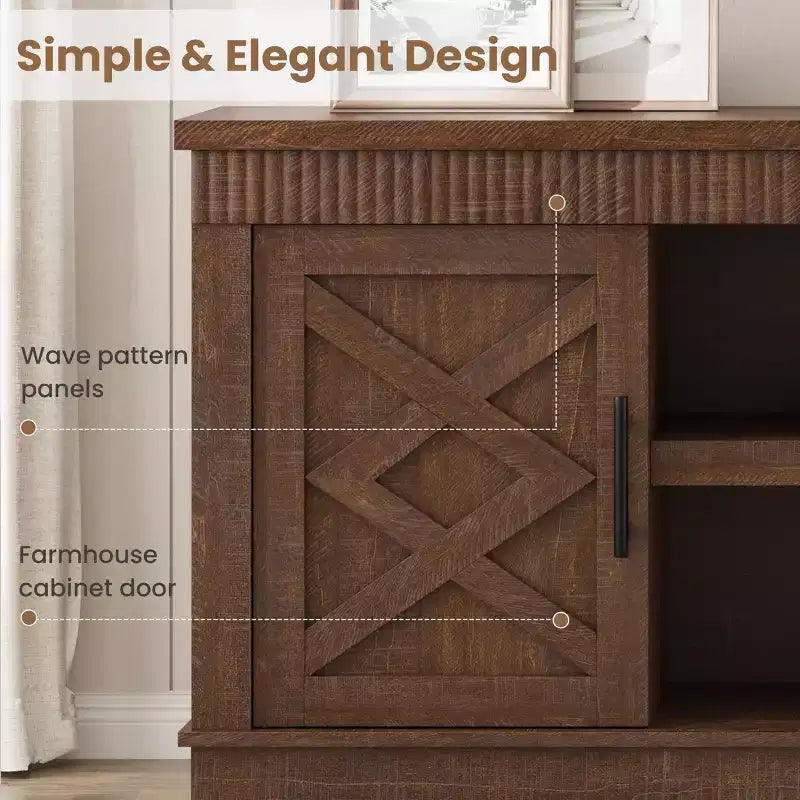 Farmhouse TV Stand for Tv Up to70 in, Fluted Entertainment Center w/ 2 Doors, 65 in Rustic Television Consoles Stands for Living Room, Bedroom