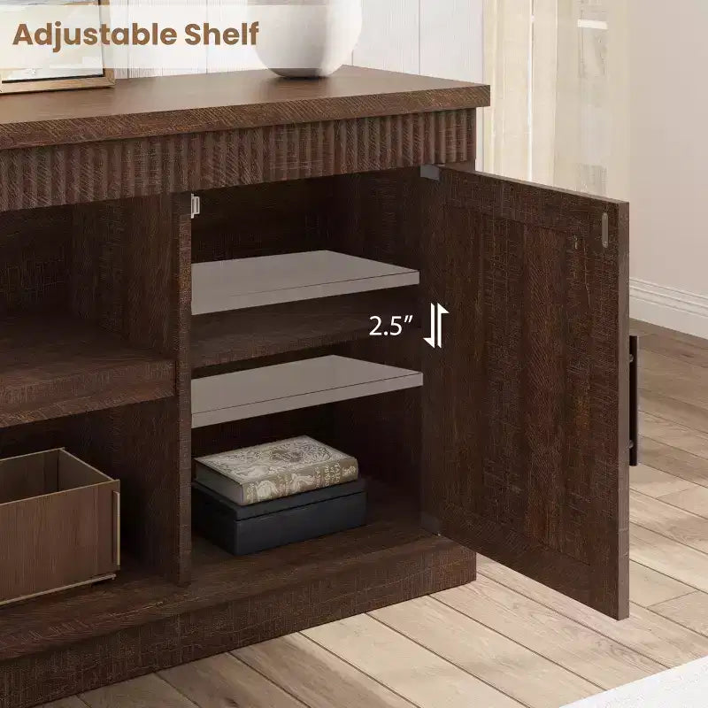 Farmhouse TV Stand for Tv Up to70 in, Fluted Entertainment Center w/ 2 Doors, 65 in Rustic Television Consoles Stands for Living Room, Bedroom