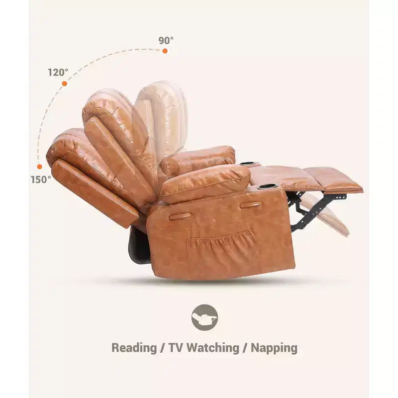 Manual Recliner Chair for Adults  PU Faux Leather, Massage Lounge, 360 Swivel  Cup Holders, Side Pocket  Modern Single Sofa Seat