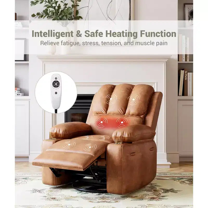 Manual Recliner Chair for Adults  PU Faux Leather, Massage Lounge, 360 Swivel  Cup Holders, Side Pocket  Modern Single Sofa Seat