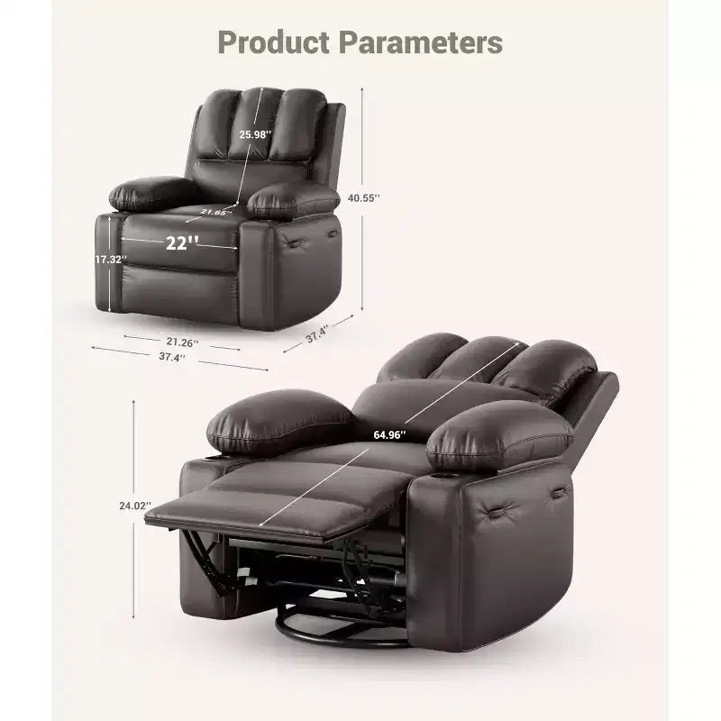 Manual Recliner Chair for Adults  PU Faux Leather, Massage Lounge, 360 Swivel  Cup Holders, Side Pocket  Modern Single Sofa Seat