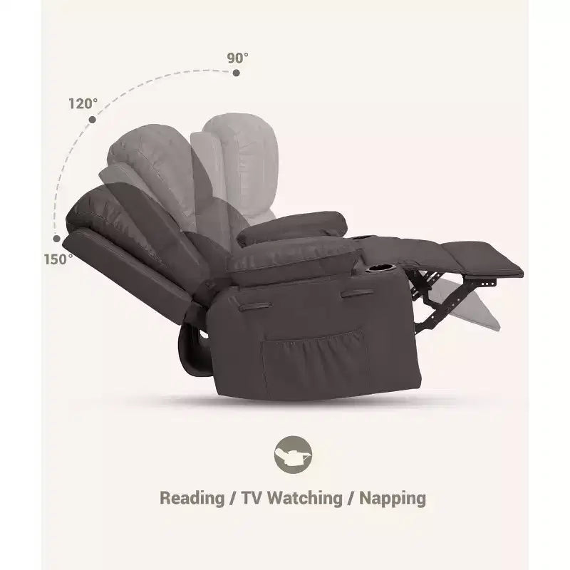 Manual Recliner Chair for Adults  PU Faux Leather, Massage Lounge, 360 Swivel  Cup Holders, Side Pocket  Modern Single Sofa Seat