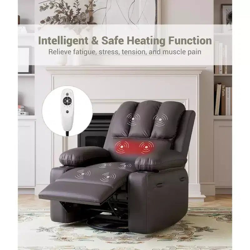 Manual Recliner Chair for Adults  PU Faux Leather, Massage Lounge, 360 Swivel  Cup Holders, Side Pocket  Modern Single Sofa Seat
