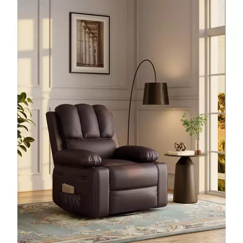 Manual Recliner Chair for Adults  PU Faux Leather, Massage Lounge, 360 Swivel  Cup Holders, Side Pocket  Modern Single Sofa Seat
