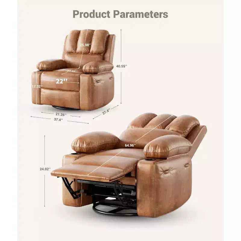 Manual Recliner Chair for Adults  PU Faux Leather, Massage Lounge, 360 Swivel  Cup Holders, Side Pocket  Modern Single Sofa Seat