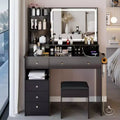 Okak 41 Makeup Desk with Cushioned Stool, Vanity Table with 2 AC+2 USB Power Station & Hair Dryer Stand, Vanity Desk with Mirror for Home