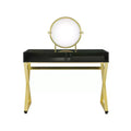 Okak Elegent Vanity Desk with X-Shape Legs and Jewelry Tray, Makeup Vanity with Round Mirror, Dressing Table for Living Room, Bedroom, Black+Gold