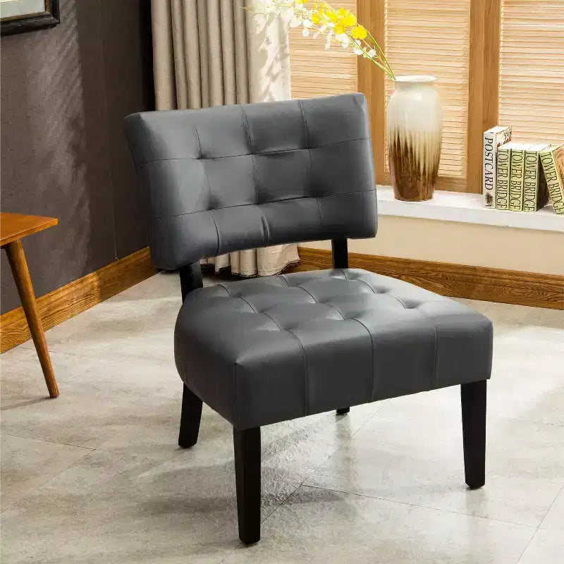 TUYOHW Modern Oversized Accent Chair with Middle Tufted Back Blended Leather Comfy Chairs with Wood Legs Accent Chairs for Living Room, Bedroom