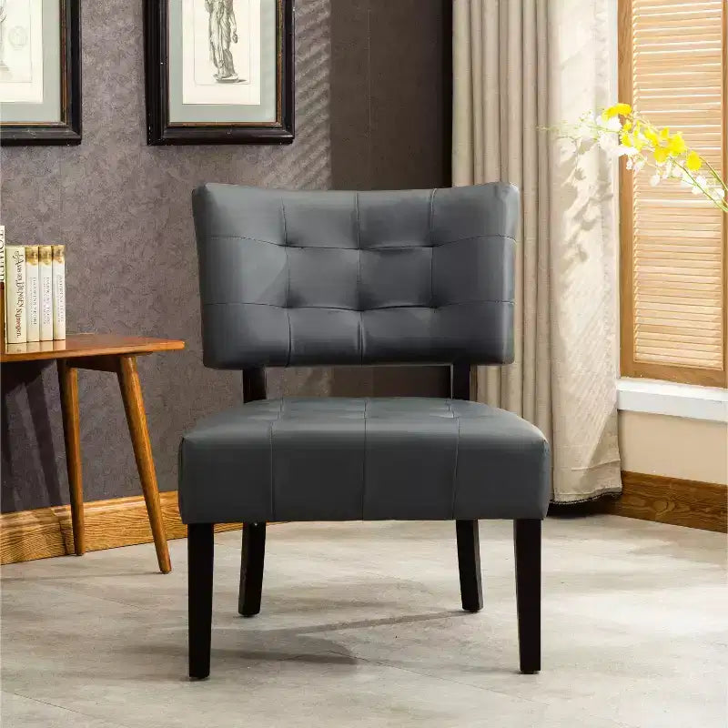 TUYOHW Modern Oversized Accent Chair with Middle Tufted Back Blended Leather Comfy Chairs with Wood Legs Accent Chairs for Living Room, Bedroom