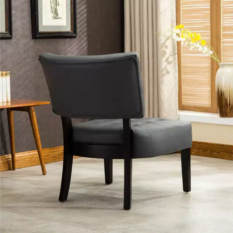 TUYOHW Modern Oversized Accent Chair with Middle Tufted Back Blended Leather Comfy Chairs with Wood Legs Accent Chairs for Living Room, Bedroom