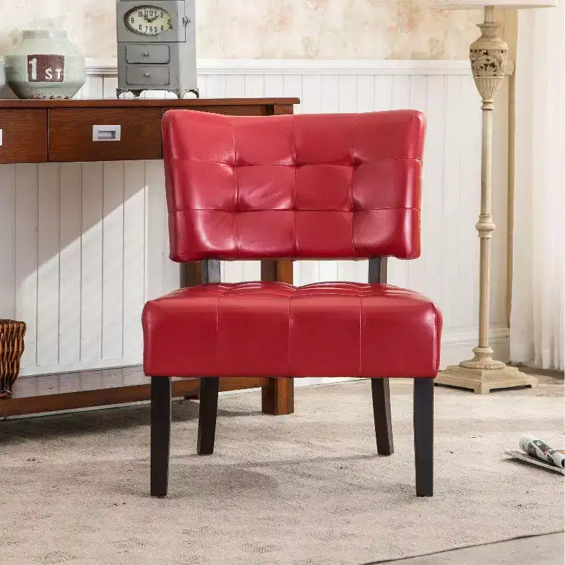 TUYOHW Modern Oversized Accent Chair with Middle Tufted Back Blended Leather Comfy Chairs with Wood Legs Accent Chairs for Living Room, Bedroom