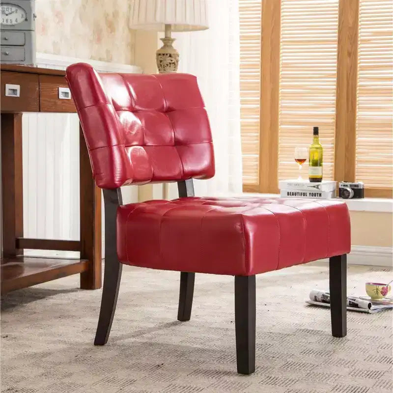 Fauteuil d'appoint moderne surdimensionné TUYOHW avec dossier touffeté au centre, chaises confortables en cuir mélangé avec pieds en bois, fauteuils d'appoint pour salon, chambre à coucher