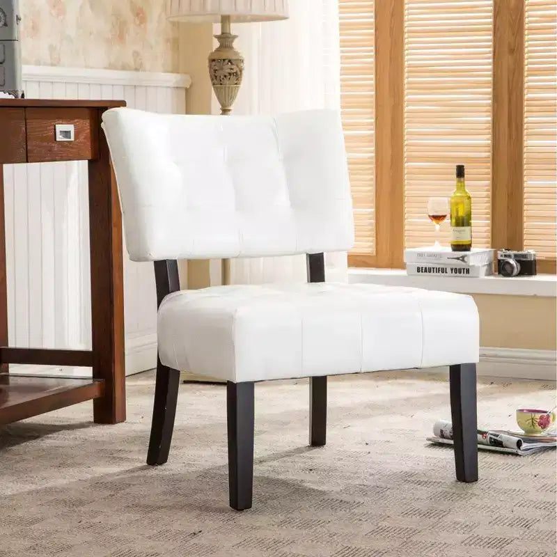 Fauteuil d'appoint moderne surdimensionné TUYOHW avec dossier touffeté au centre, chaises confortables en cuir mélangé avec pieds en bois, fauteuils d'appoint pour salon, chambre à coucher