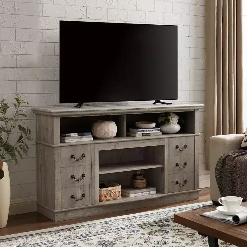 Farmhouse Rustic TV Stand for TV Up to 65, Entertainment Storage Cabinet with Adjustable Shelves, Media Console with Open c