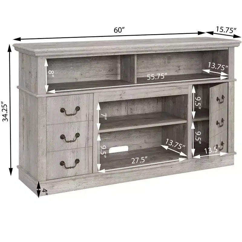 Farmhouse Rustic TV Stand for TV Up to 65, Entertainment Storage Cabinet with Adjustable Shelves, Media Console with Open c