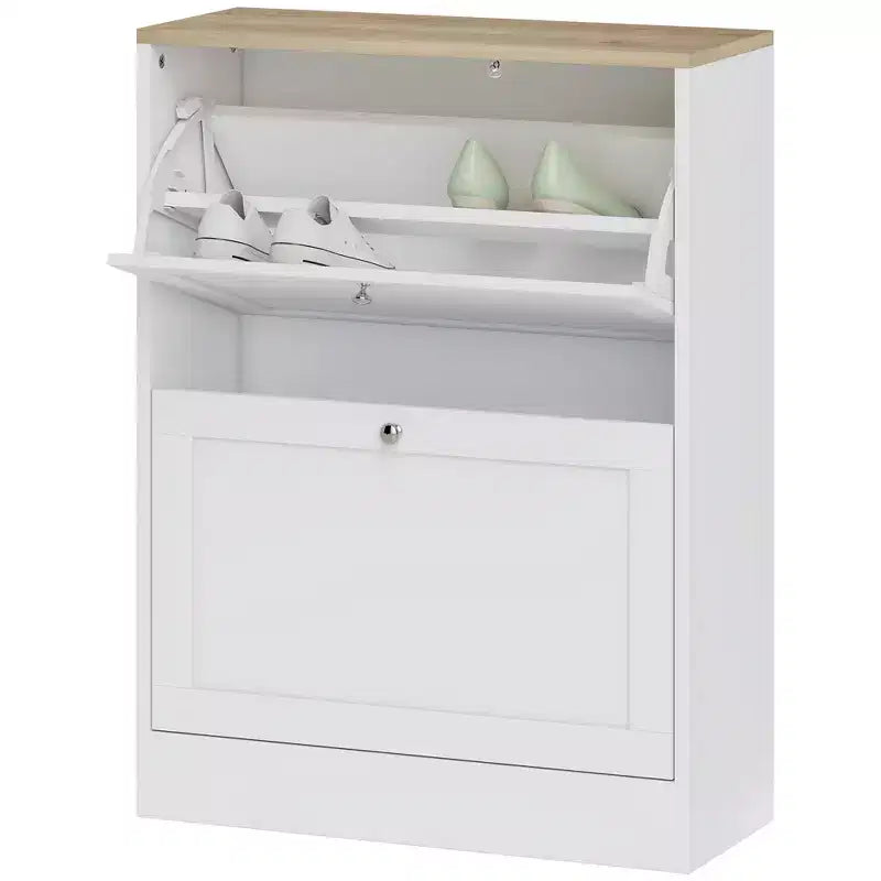 HOMCOM Slim Shoe Cabinet for Entryway, Modern Hidden Shoe Storage Cabinet with 2 Flip Drawers and Adjustable Shelves for 8-12 Pairs of Shoes
