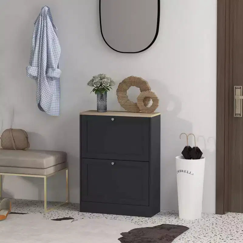 HOMCOM Slim Shoe Cabinet for Entryway, Modern Hidden Shoe Storage Cabinet with 2 Flip Drawers and Adjustable Shelves for 8-12 Pairs of Shoes