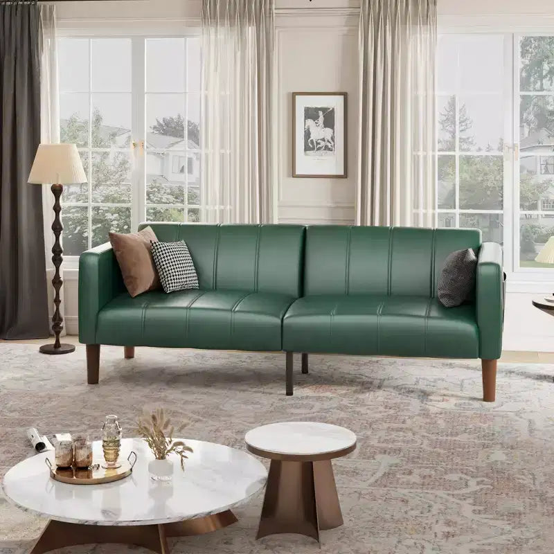 75 PU Leather Futon Sofa Bed,Convertible Loveseat, Adjustable Backrest, Side Pockets, Space-Saving Sleeper Sofa