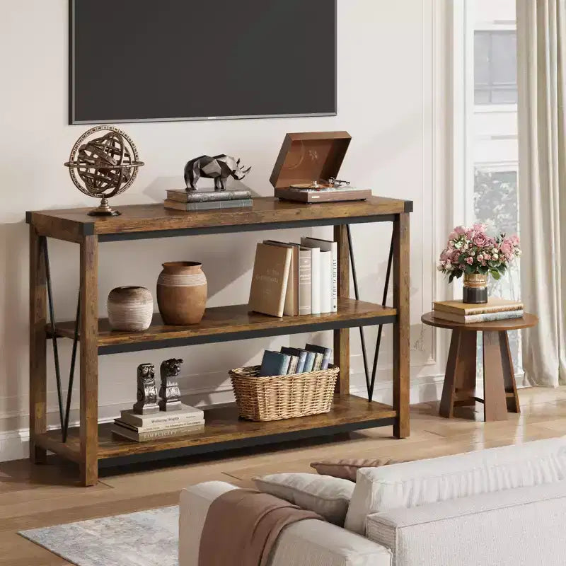 GustoWave 47 Narrow Long Console Table with Storage, 3 Tier Wood Console Table, Farmhouse Entryway Table