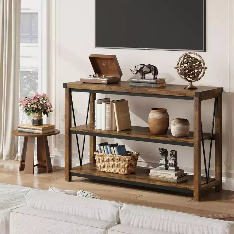 GustoWave 47 Narrow Long Console Table with Storage, 3 Tier Wood Console Table, Farmhouse Entryway Table