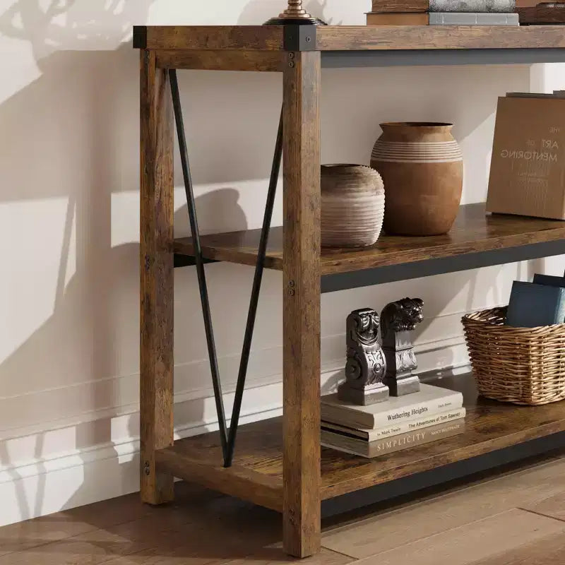 GustoWave 47 Narrow Long Console Table with Storage, 3 Tier Wood Console Table, Farmhouse Entryway Table