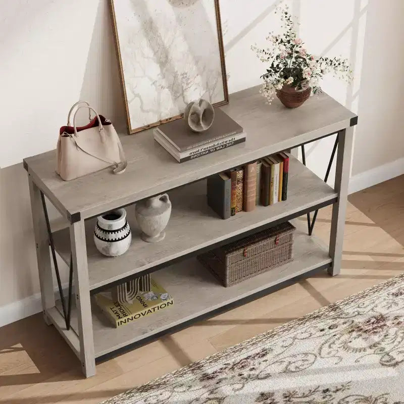 GustoWave 47 Narrow Long Console Table with Storage, 3 Tier Wood Console Table, Farmhouse Entryway Table