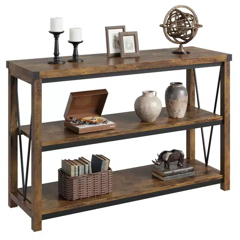 GustoWave 47 Table console étroite et longue avec rangement, table console en bois à 3 niveaux, table d'entrée de style ferme