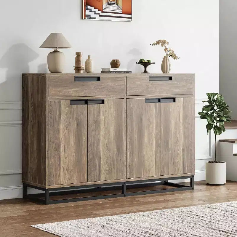 55 Inch Buffet Kitchen Cabinet, Large, Modern sideboard with 2 drawers and 4 Doors, Bar Buffet Table for Kitchen and Dining Room