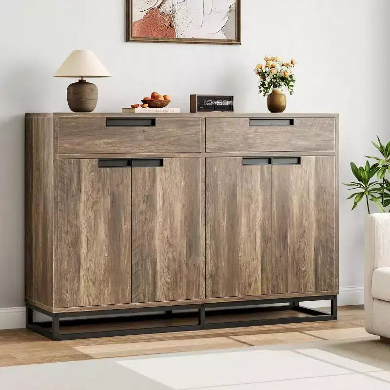 55 Inch Buffet Kitchen Cabinet, Large, Modern sideboard with 2 drawers and 4 Doors, Bar Buffet Table for Kitchen and Dining Room