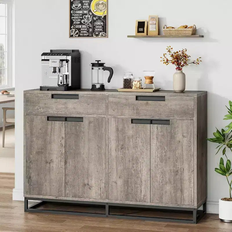 Buffet de cuisine de 140 cm, grand, moderne avec 2 tiroirs et 4 portes, Table de buffet/bar pour cuisine et salle à manger