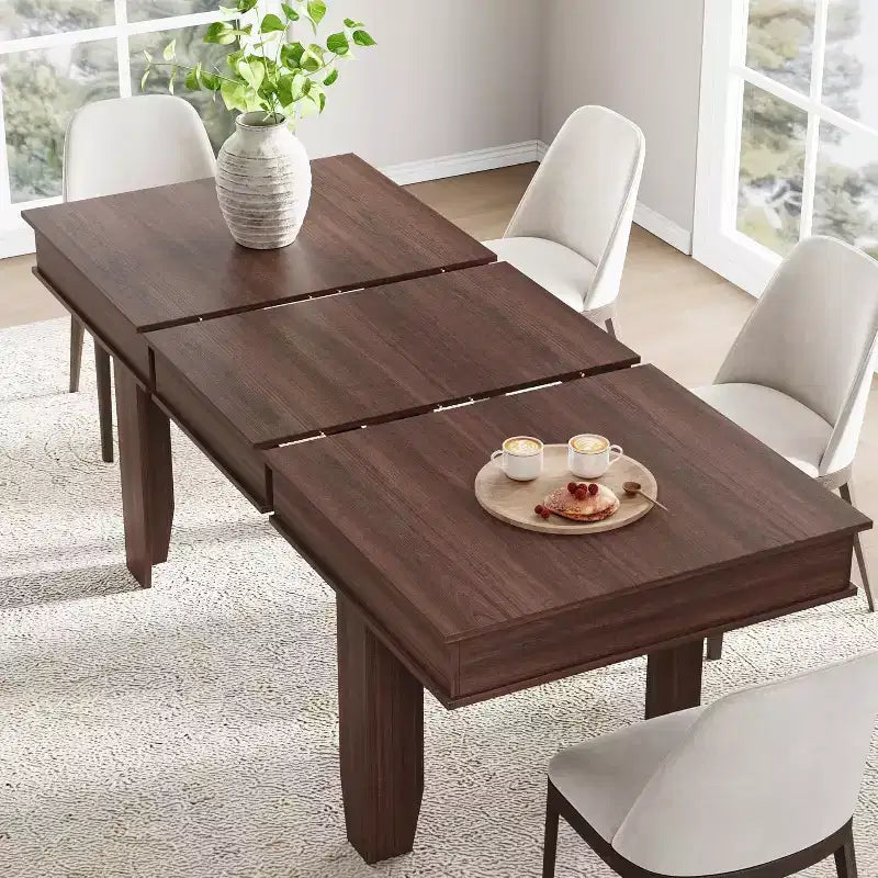 Extendable Dining Table for 6-10, Farmhouse Kitchen Table with Wood Frame, 63-86.6 Inch Rectangular Table for Dining Room