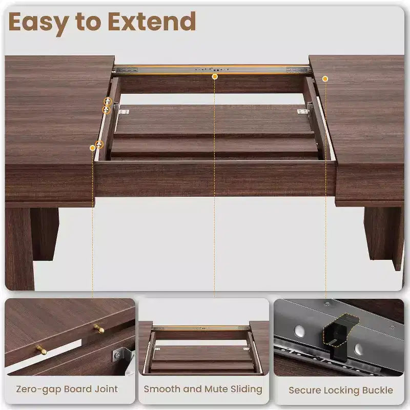 Extendable Dining Table for 6-10, Farmhouse Kitchen Table with Wood Frame, 63-86.6 Inch Rectangular Table for Dining Room