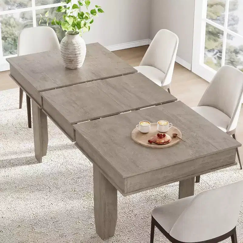 Extendable Dining Table for 6-10, Farmhouse Kitchen Table with Wood Frame, 63-86.6 Inch Rectangular Table for Dining Room