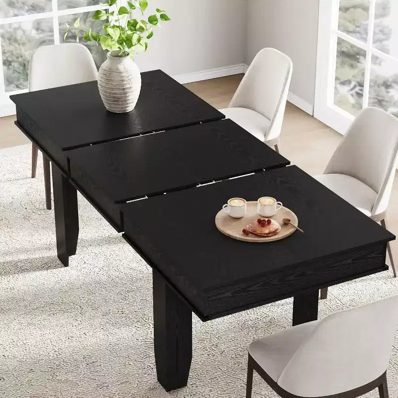Extendable Dining Table for 6-10, Farmhouse Kitchen Table with Wood Frame, 63-86.6 Inch Rectangular Table for Dining Room