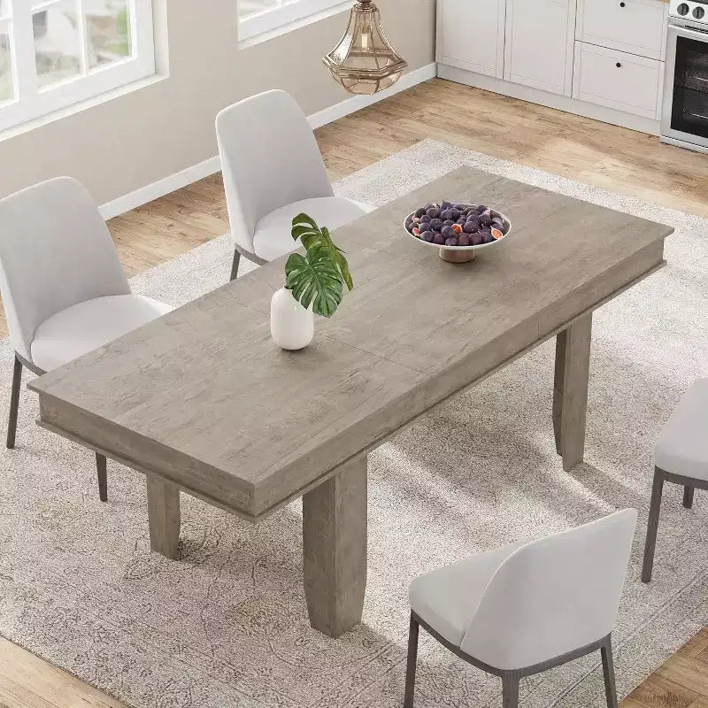 Extendable Dining Table for 6-10, Farmhouse Kitchen Table with Wood Frame, 63-86.6 Inch Rectangular Table for Dining Room