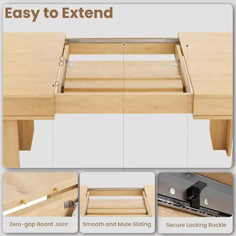 Extendable Dining Table for 6-10, Farmhouse Kitchen Table with Wood Frame, 63-86.6 Inch Rectangular Table for Dining Room