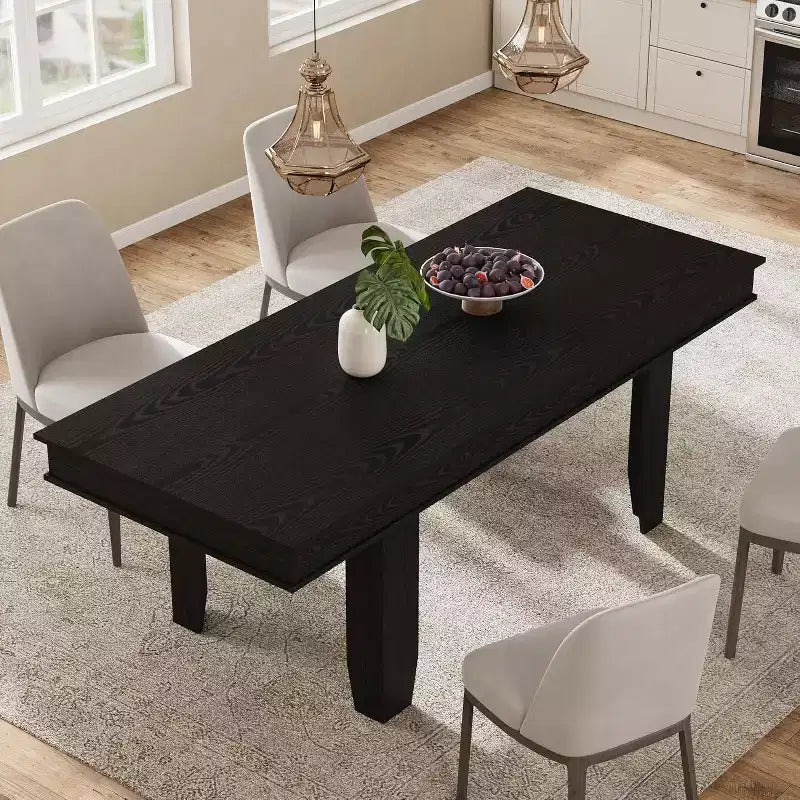 Extendable Dining Table for 6-10, Farmhouse Kitchen Table with Wood Frame, 63-86.6 Inch Rectangular Table for Dining Room