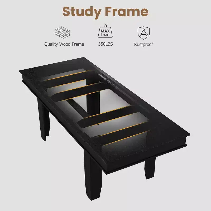 Extendable Dining Table for 6-10, Farmhouse Kitchen Table with Wood Frame, 63-86.6 Inch Rectangular Table for Dining Room