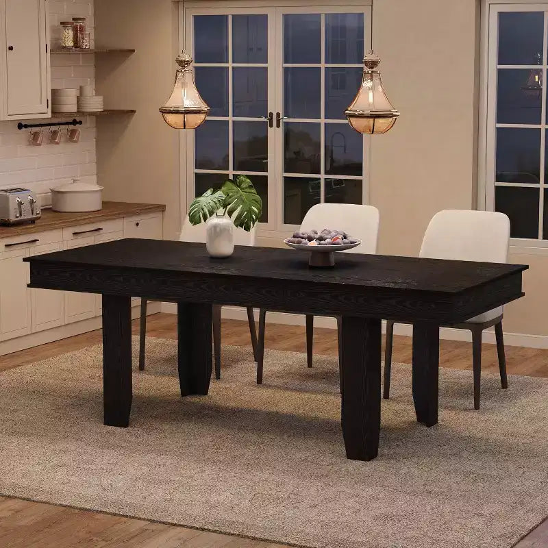 Extendable Dining Table for 6-10, Farmhouse Kitchen Table with Wood Frame, 63-86.6 Inch Rectangular Table for Dining Room