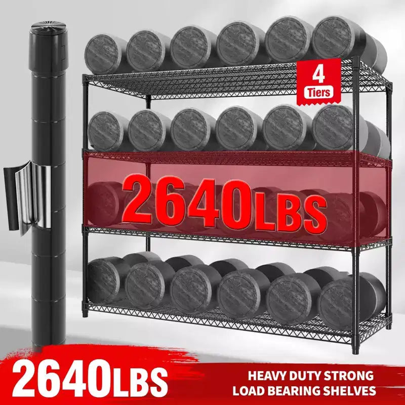 74H Heavy Duty Metal Shelving Unit, 4-Tier Industrial Wire Rack with Wheels, Adjustable Garage Storage