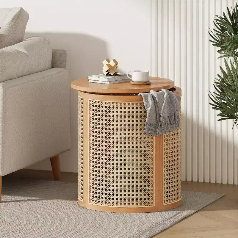 JVNOXK 17-inch Rubberwood Side Table, Modern Style ,with Natural Wood Grain Finish, Round Shape,Rubberwood, Made of MDF ,Natural Wood Color