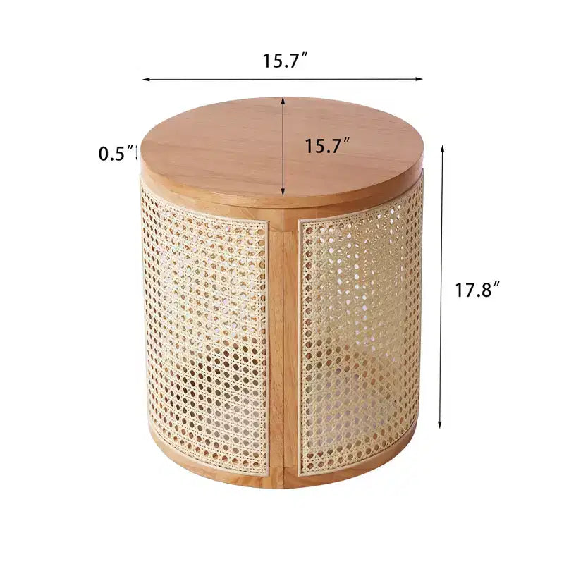 JVNOXK 17-inch Rubberwood Side Table, Modern Style ,with Natural Wood Grain Finish, Round Shape,Rubberwood, Made of MDF ,Natural Wood Color