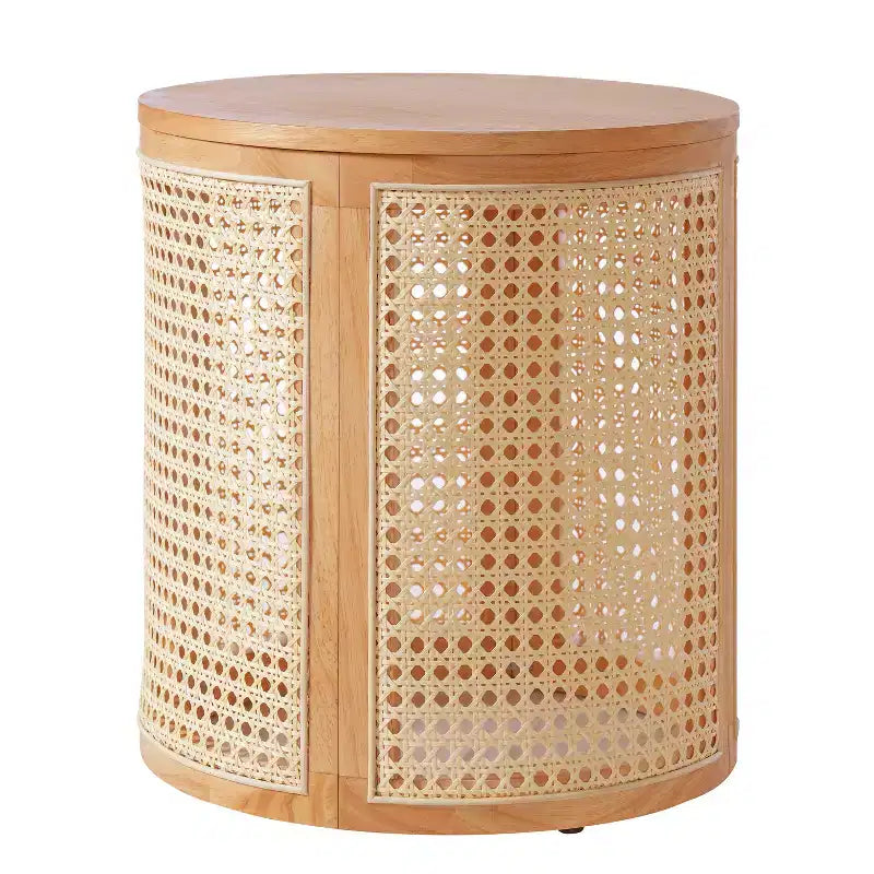 JVNOXK 17-inch Rubberwood Side Table, Modern Style ,with Natural Wood Grain Finish, Round Shape,Rubberwood, Made of MDF ,Natural Wood Color