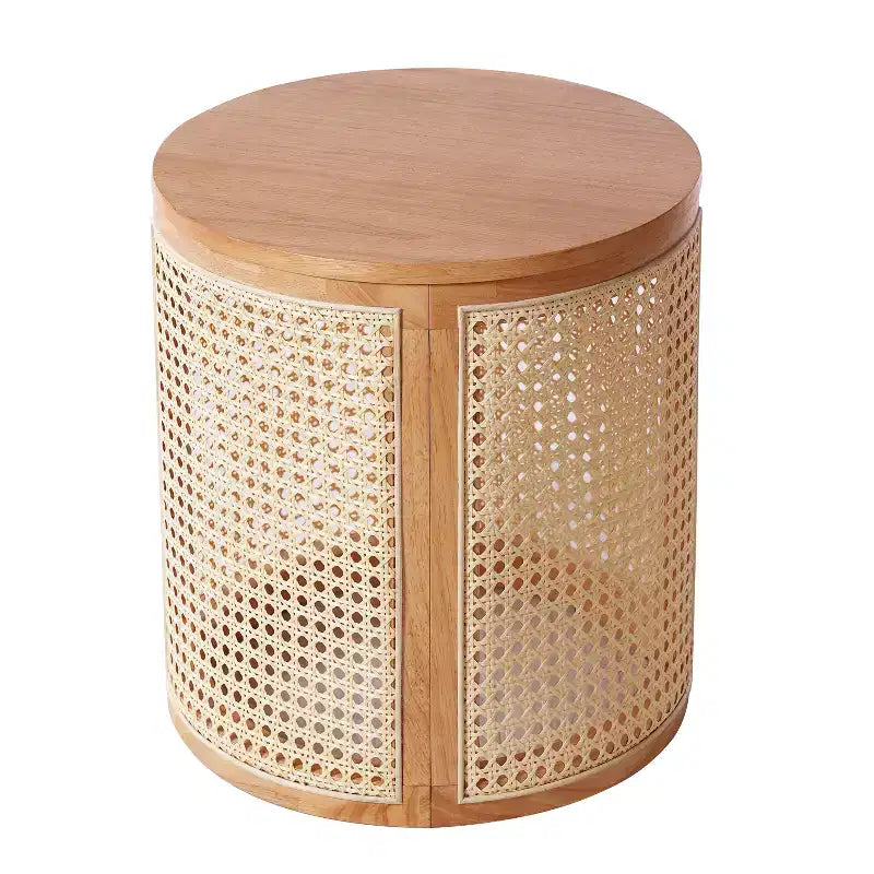 JVNOXK 17-inch Rubberwood Side Table, Modern Style ,with Natural Wood Grain Finish, Round Shape,Rubberwood, Made of MDF ,Natural Wood Color
