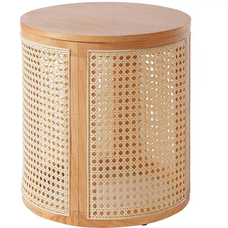 JVNOXK 17-inch Rubberwood Side Table, Modern Style ,with Natural Wood Grain Finish, Round Shape,Rubberwood, Made of MDF ,Natural Wood Color